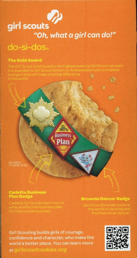 Girl Scout Do-si-dos packaging closeup highlights oats and peanut butter.