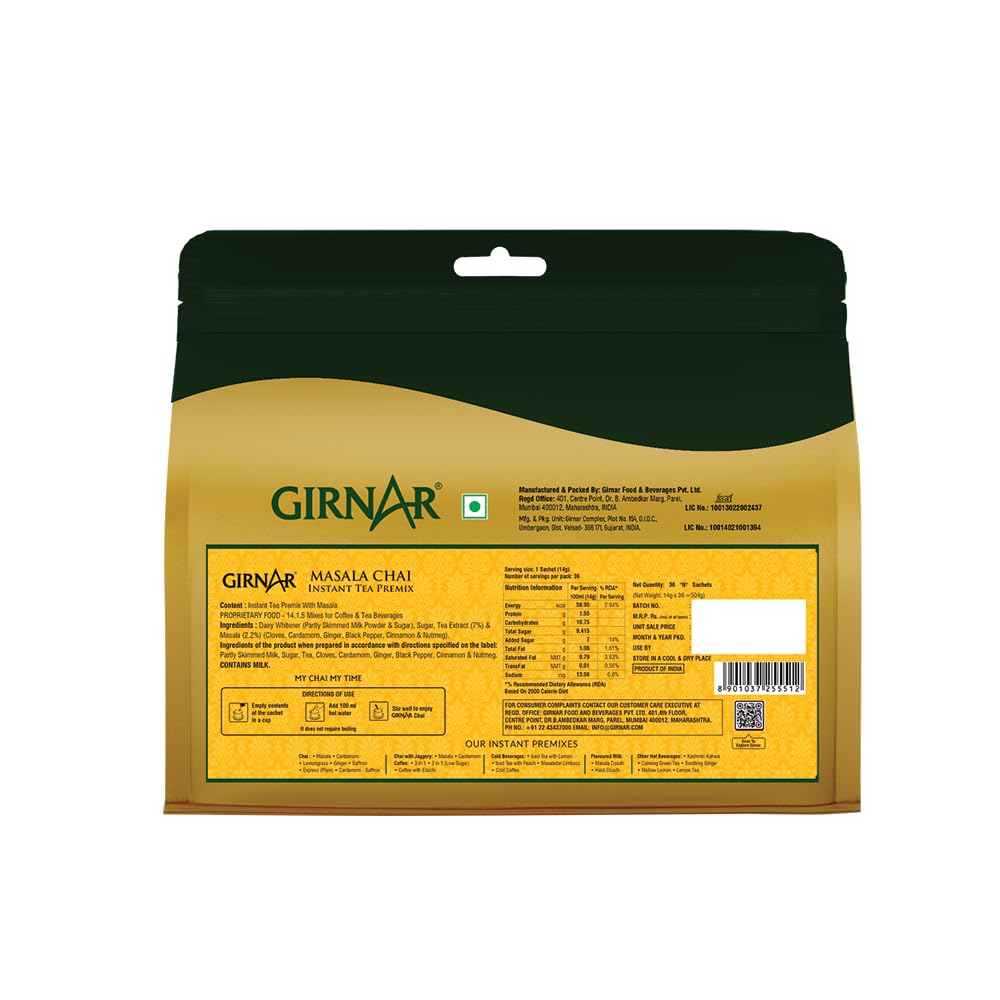 Girnar Instant Tea Premix Masala cup view highlighting easy brewing for a comforting morning.