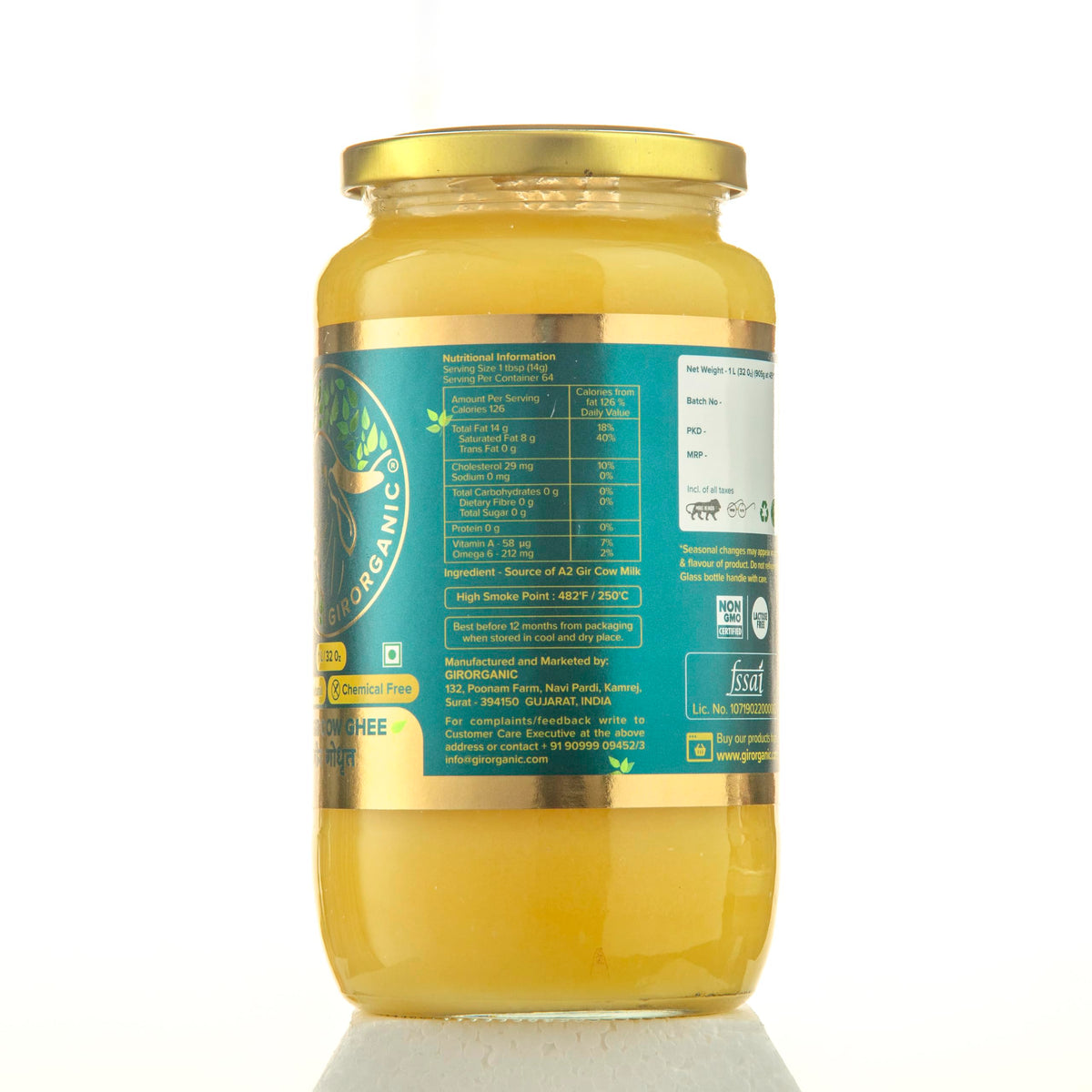 GirOrganic A2 cultured cow ghee clarifies butter for easy digestion and versatile use.