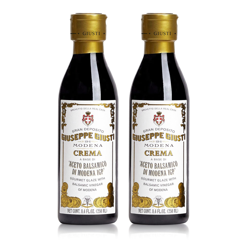 Giusti balsamic glaze bottle showing authentic Modena crema for finishing meat dishes