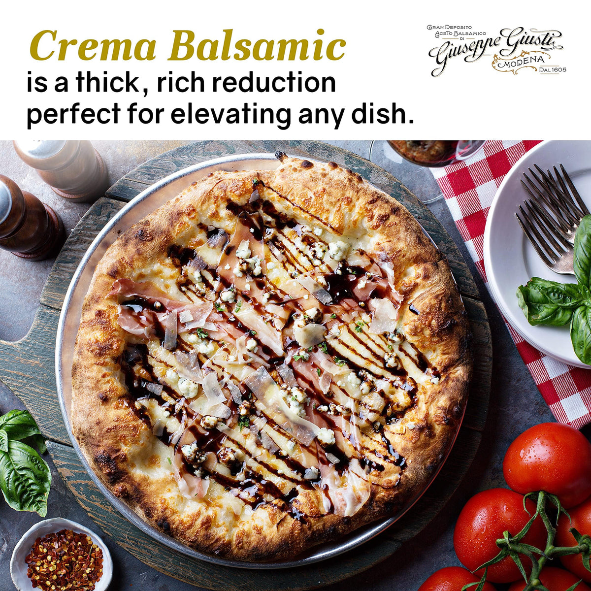 Giusti glaze over vegetables adds sheen and balance to dishes