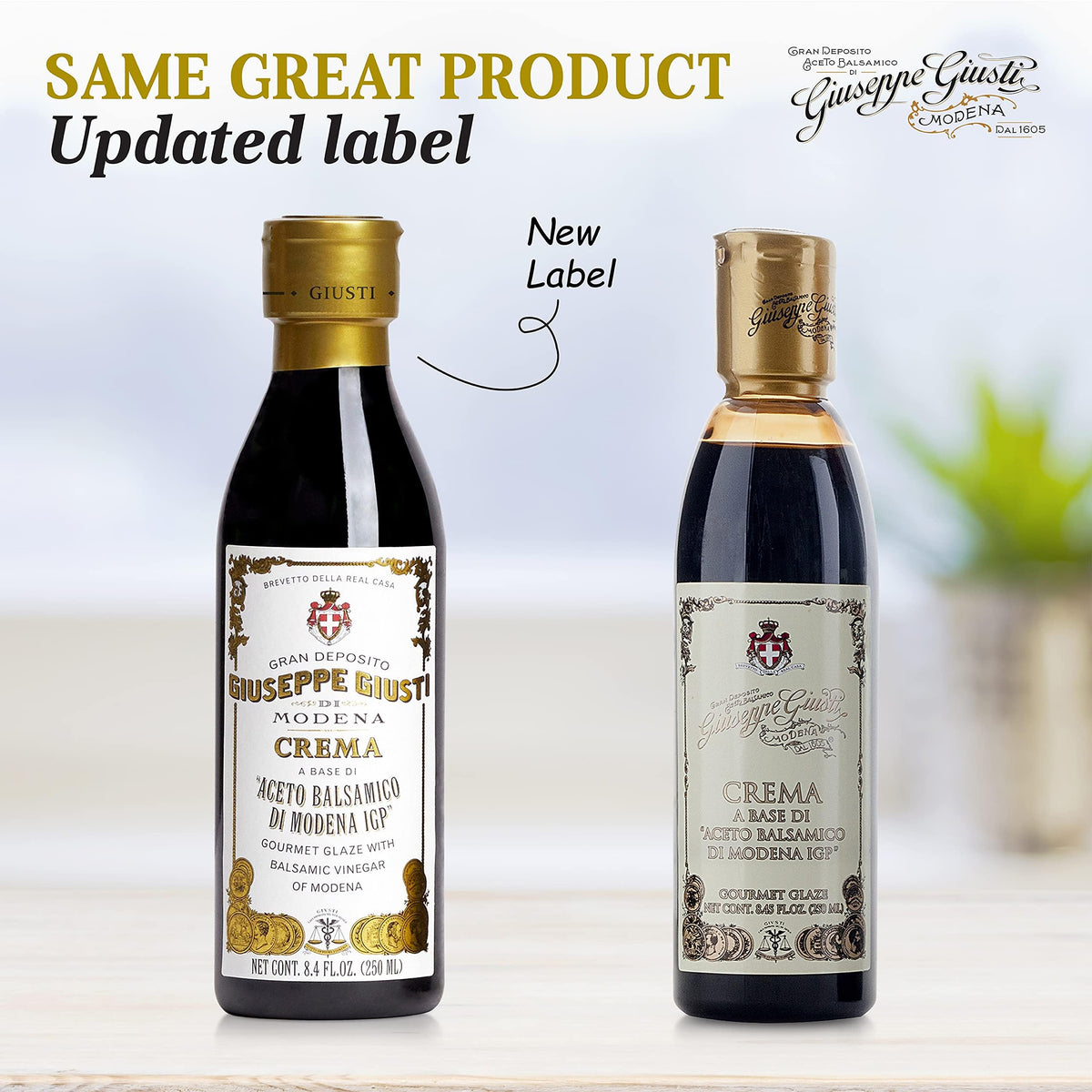Giusti balsamic glaze pour with syrupy, velvety texture for gourmet drizzles