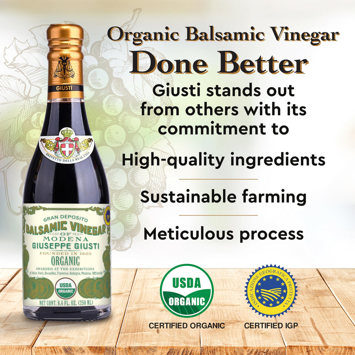 Giusti balsamic maturation in French oak barrels delivers depth to sauces.