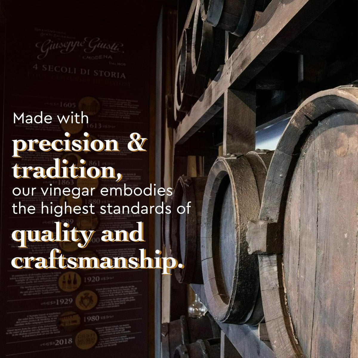 Giusti Italian craft heritage 1605 signals timeless gourmet quality.