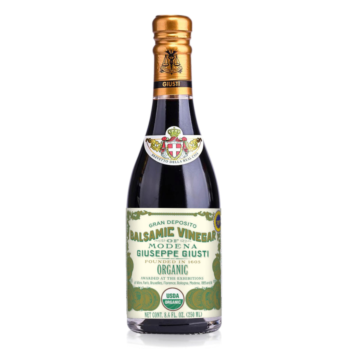 Giusti Organic Balsamic Vinegar of Modena bottle enhances salads and marinades.