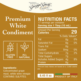 Giusti White Balsamic dressing pour captures smooth, delicate flavor ideal for salads.