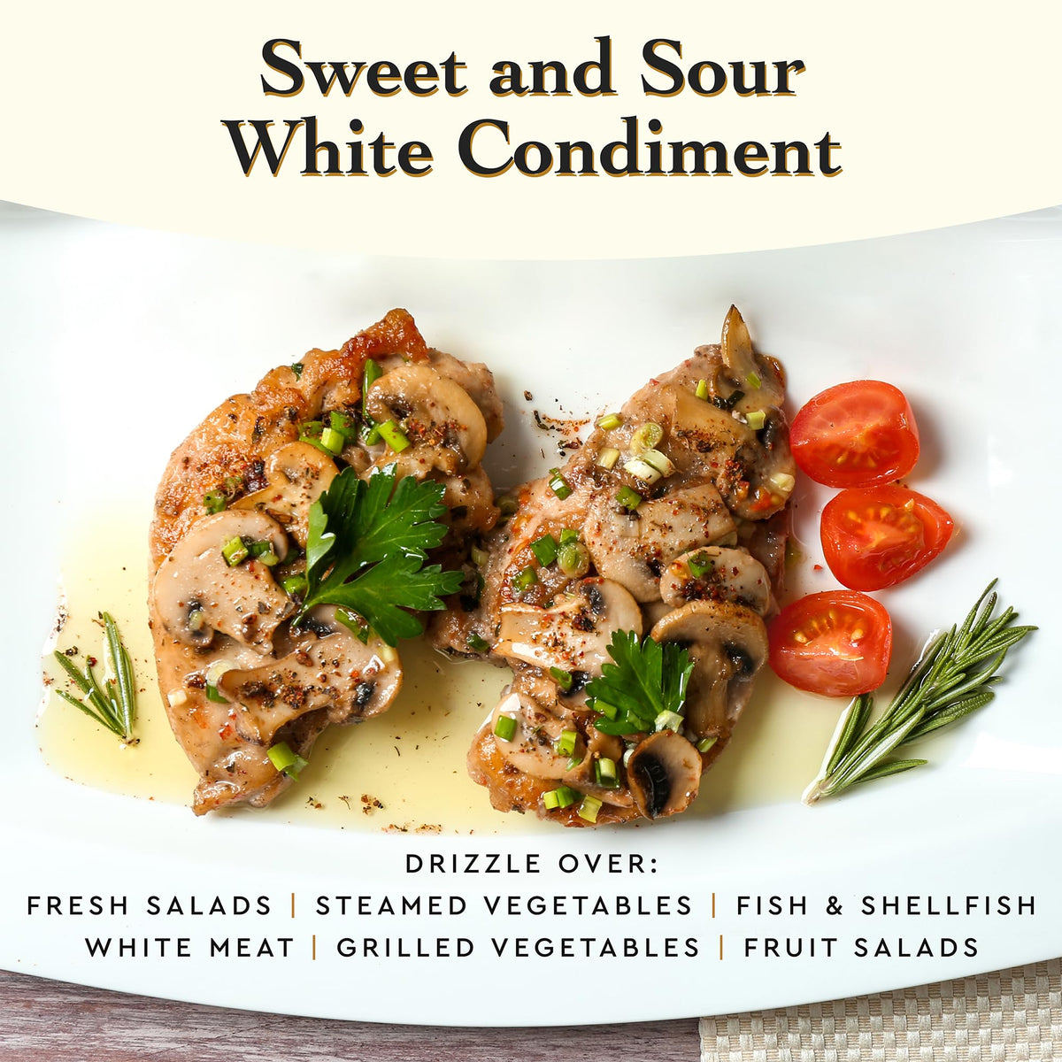 Giusti dressing on salad highlights bright, fruity notes and low acidity.