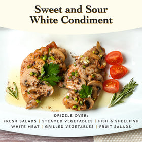 Giusti dressing on salad highlights bright, fruity notes and low acidity.