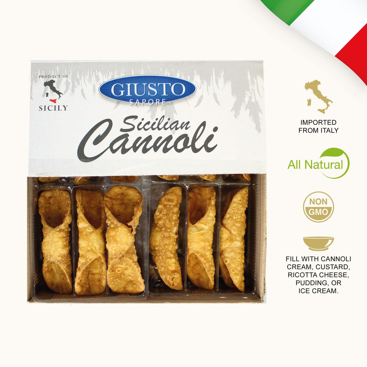 Giusto Sapore cannoli shells, golden brown fried, ideal for fillings.