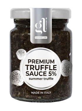 GL Truffle Gourmet Line premium minced black truffle sauce jar enhances pasta with rich Italian aroma