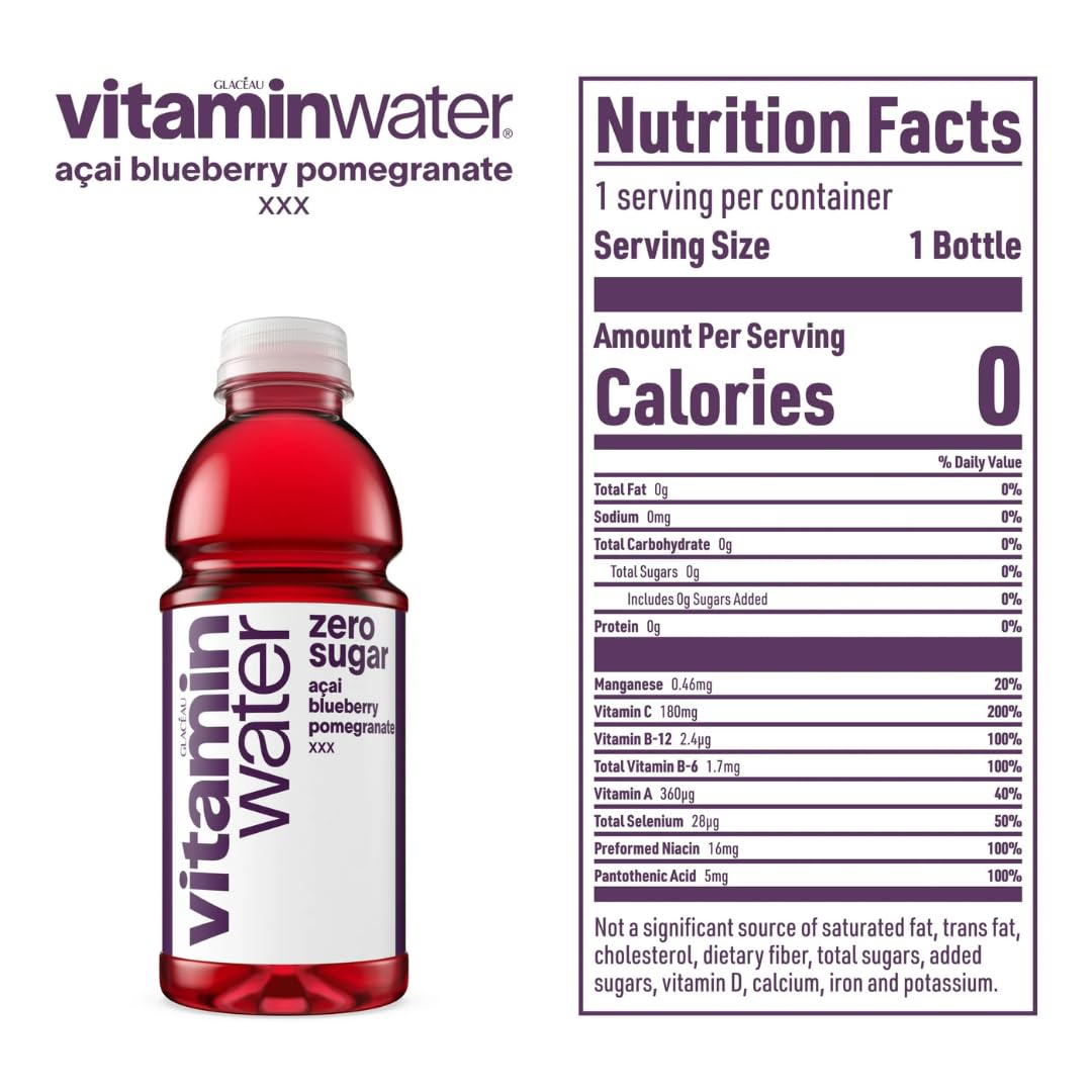 Glacéau Vitamin Water Zero Sugar Power-C bottle with dragonfruit flavor and electrolyte hydration vibe.