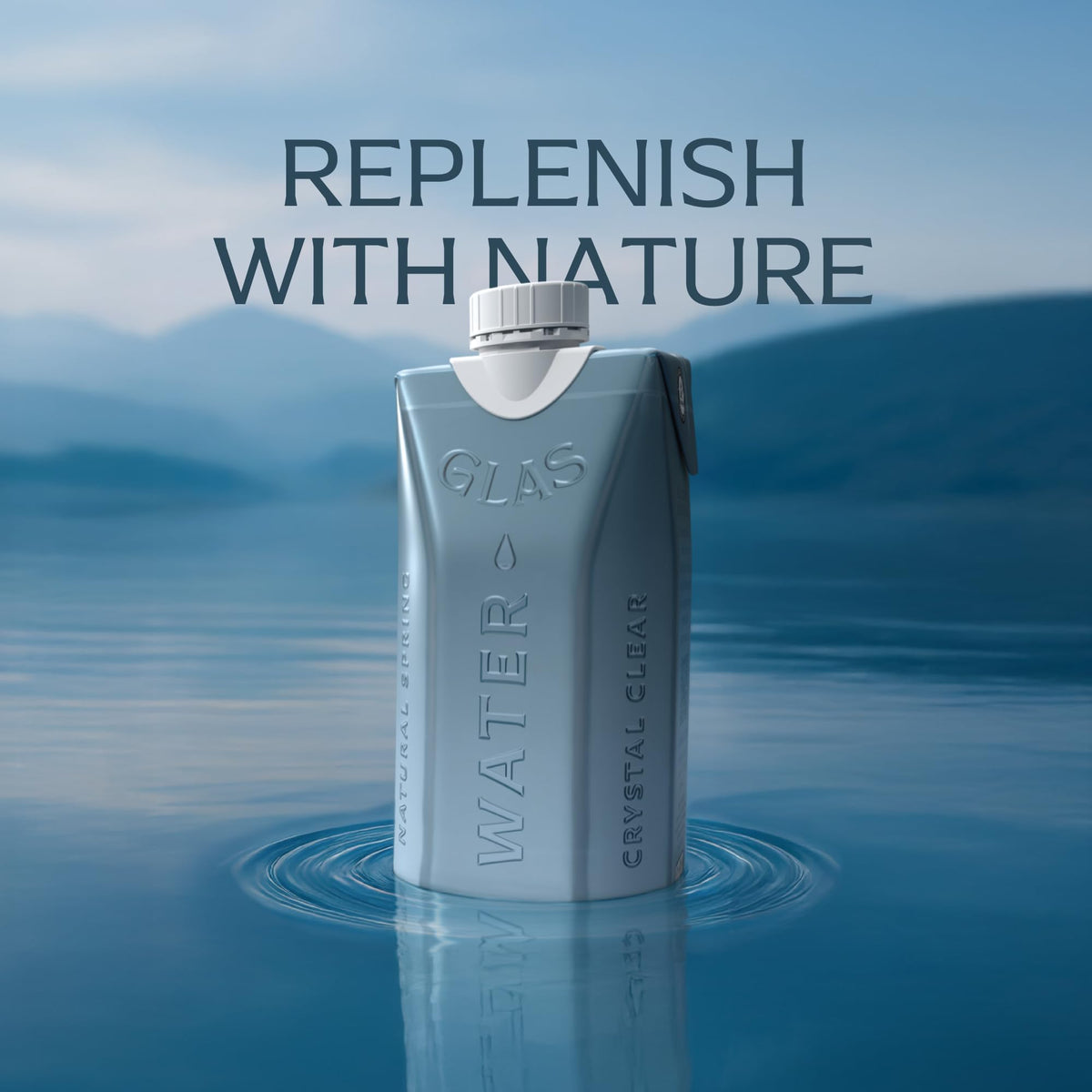 GLAS Water paper-based bottle showcases sustainable carton packaging.