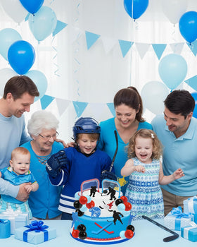 Glavatrix hockey dessert-table décor ties theme across the room.