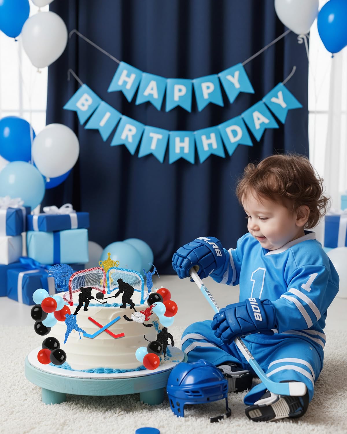Glavatrix hockey gift bag decor adds cohesive party flair.