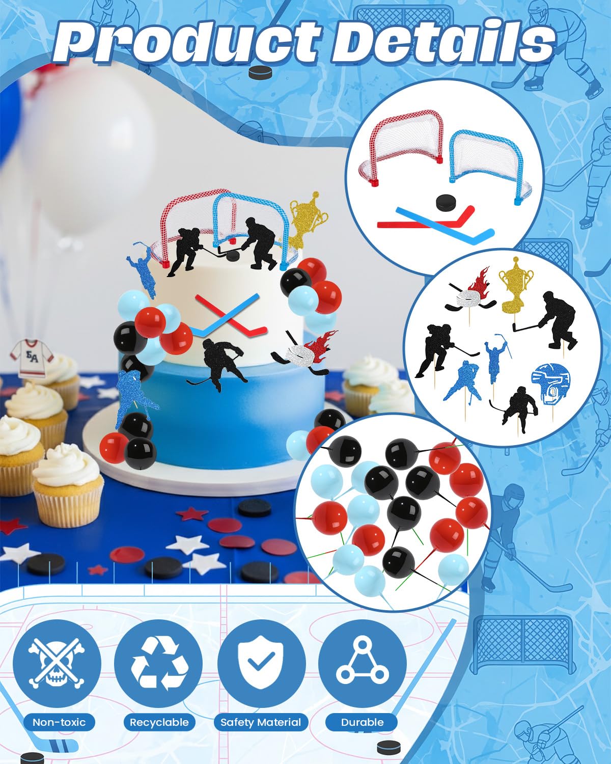 Glavatrix mini hockey ball decor accents cake edges with playful detail.