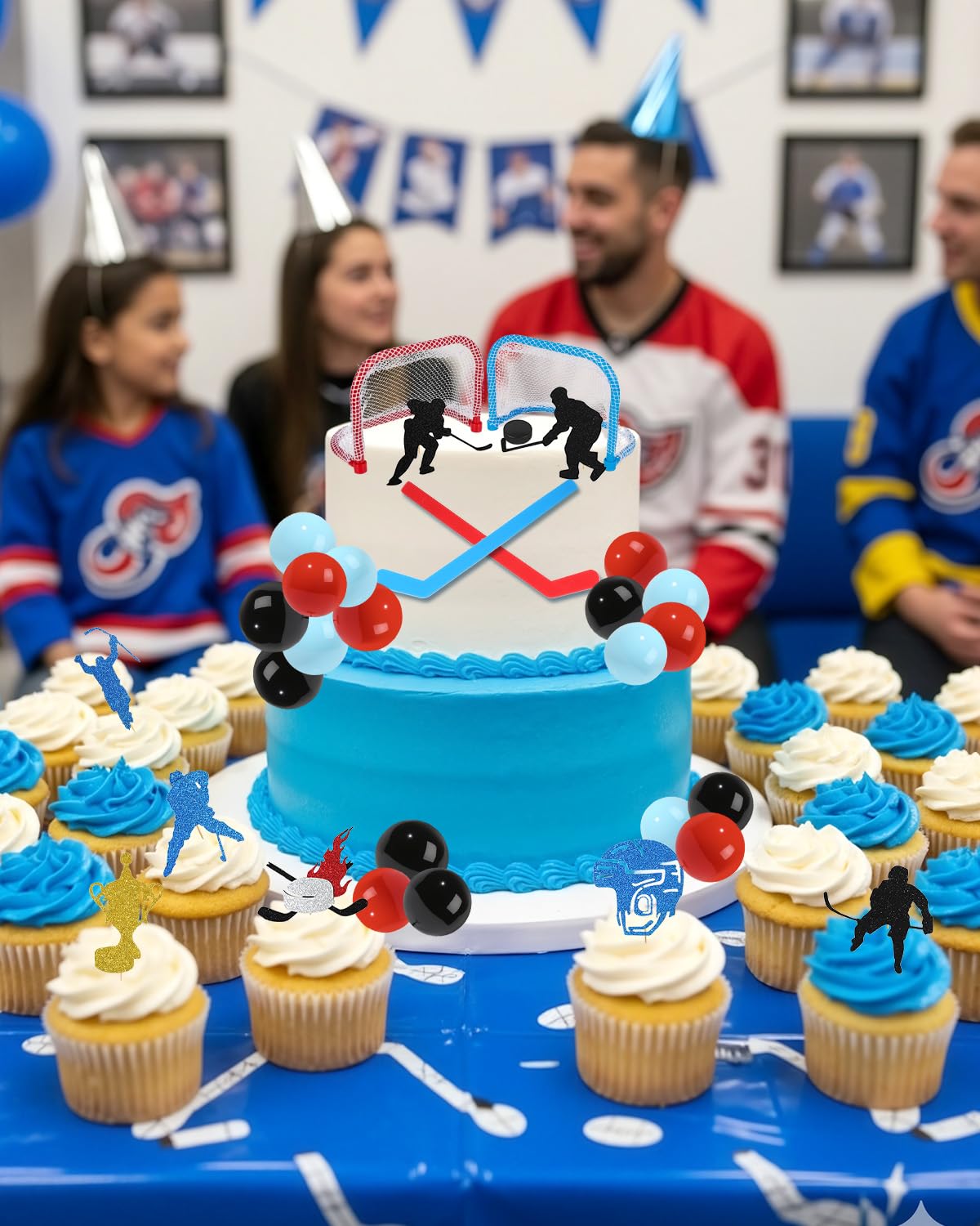Glavatrix hockey party supplies help create a coordinated birthday scene.