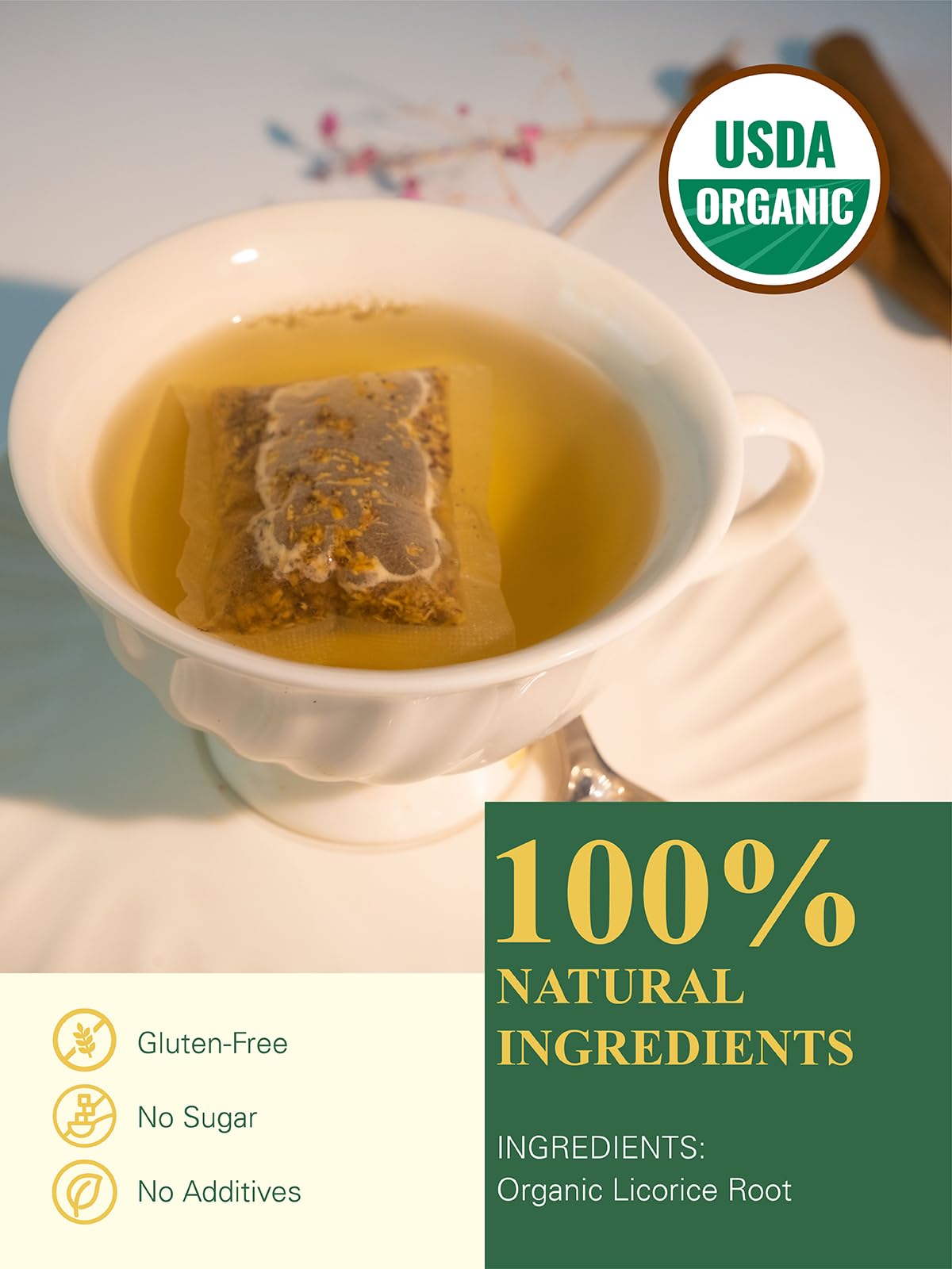 GLDNT foil-lined kraft pouch keeps tea fresh and fragrant