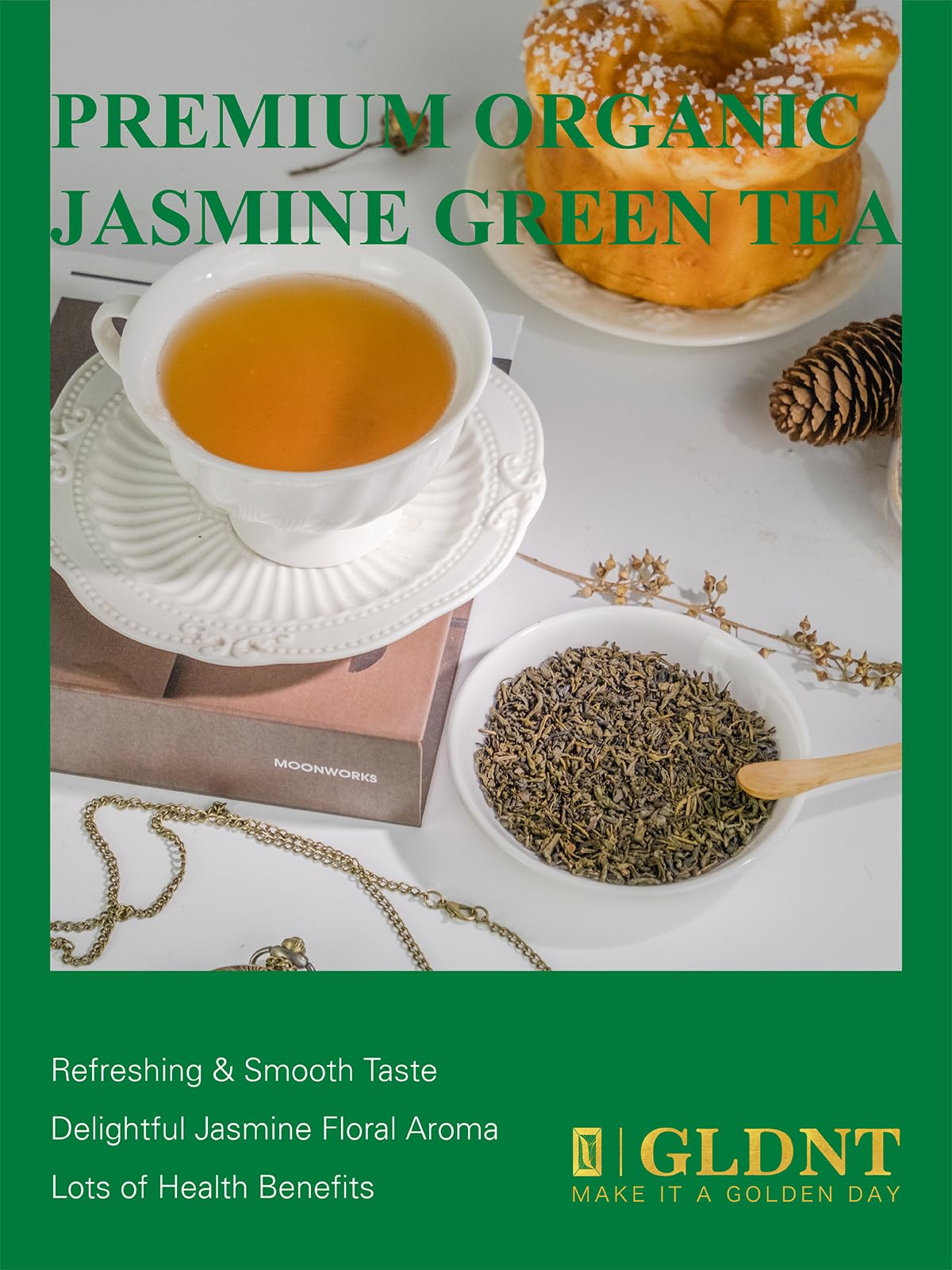 GLDNT iced tea served in a glass feels refreshing with jasmine notes.