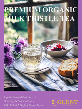 GLDNT Milk Thistle Tea bags close-up, eco-friendly waste-free design.