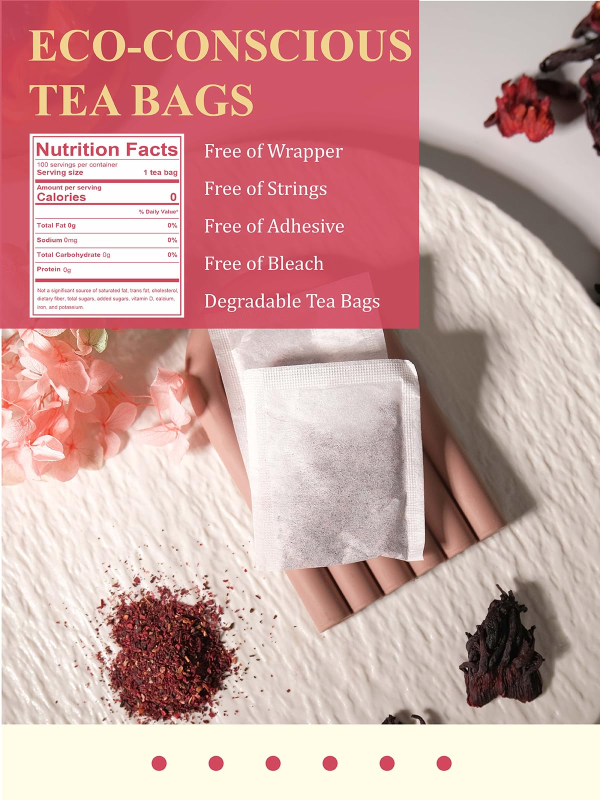 GLDNT hibiscus tea bags with biodegradable packaging for eco-conscious use