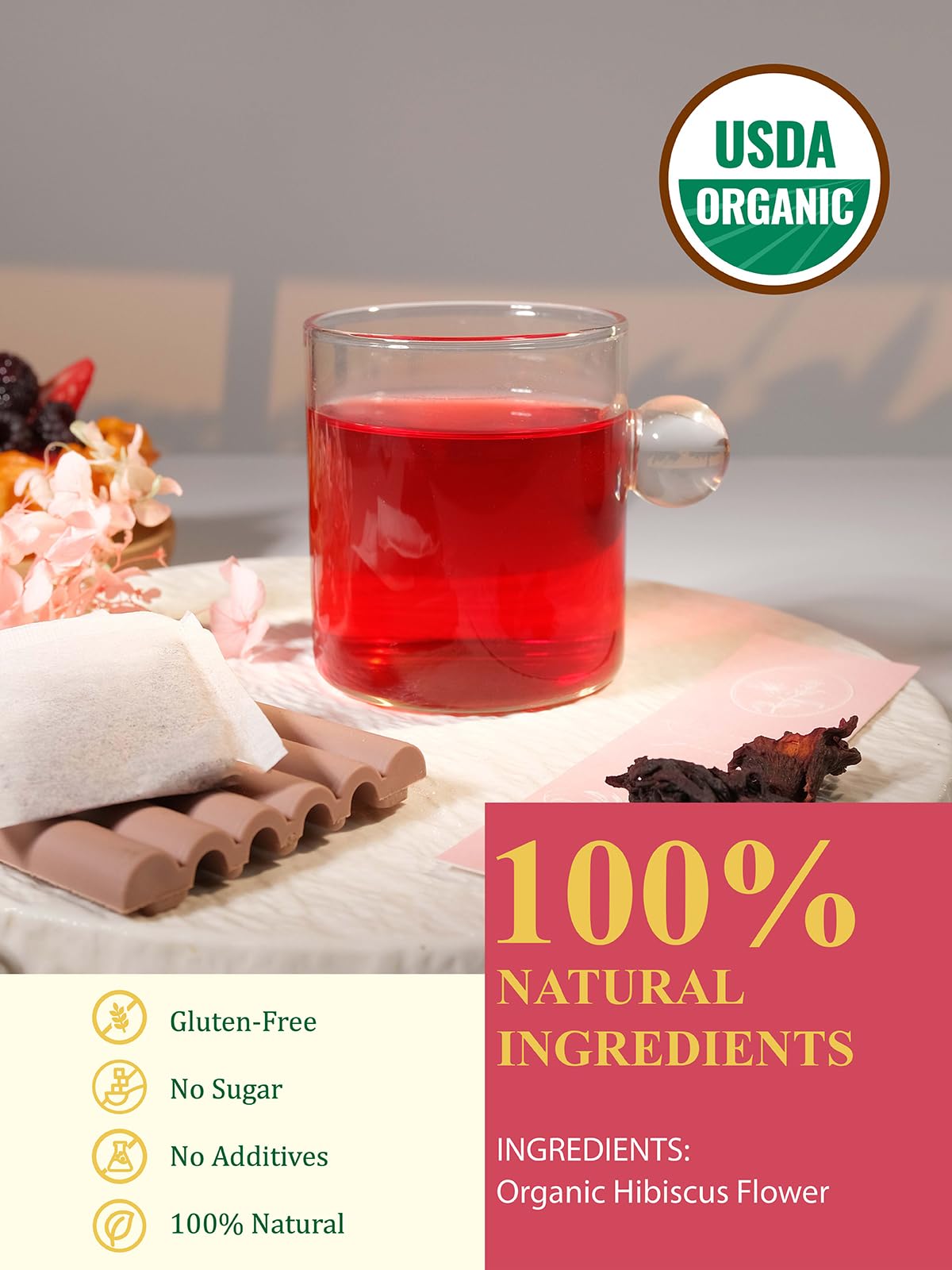 GLDNT hibiscus tea packaging foil-lined pouch protects freshness