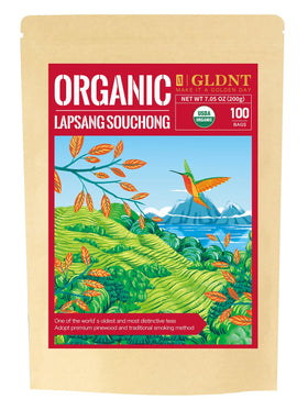 GLDNT organic lapsang souchong tea bags packaging with eco-friendly design