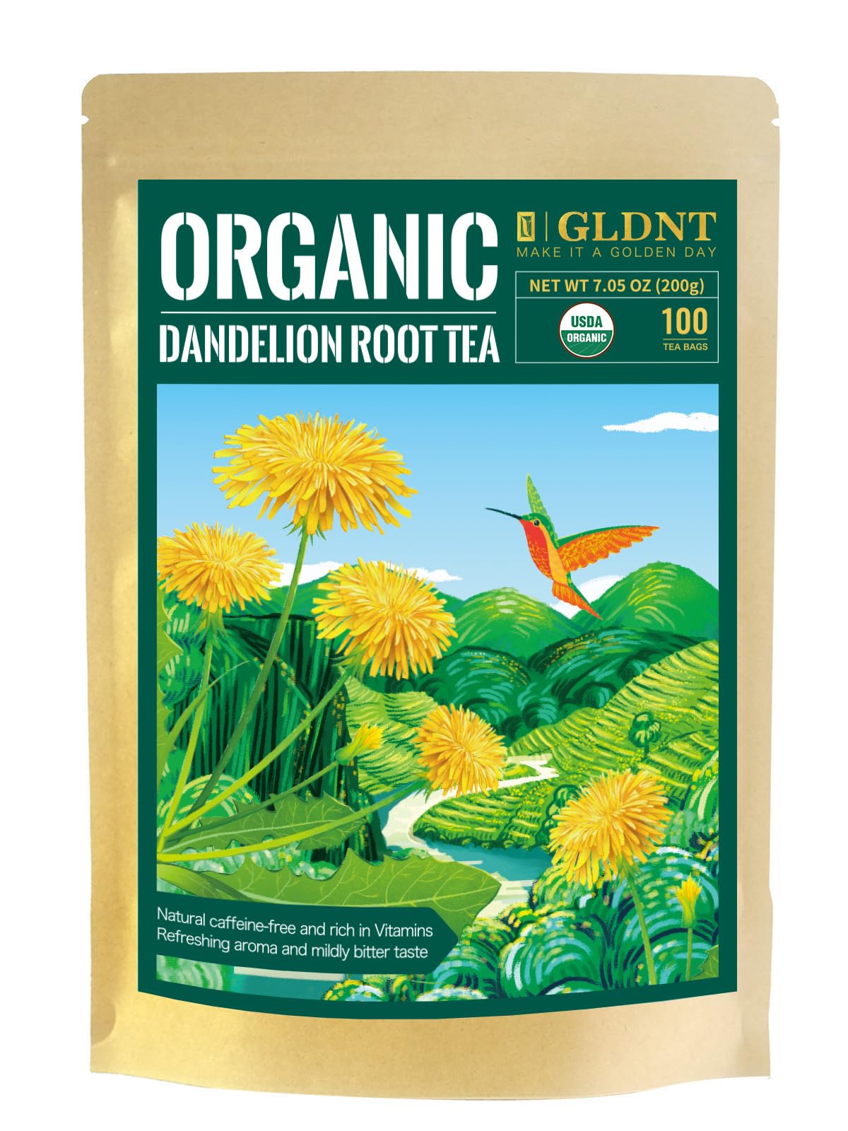 GLDNT packaging with foil-lined kraft pouch for freshness
