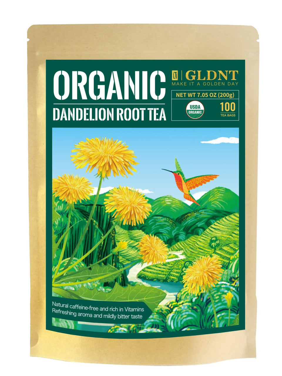 GLDNT packaging with foil-lined kraft pouch for freshness