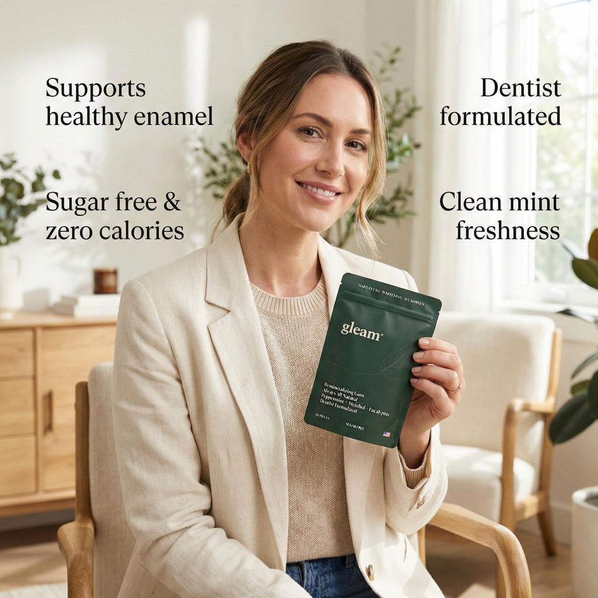 Gleam Gum dentist-formulated blend with natural ingredients for daily care