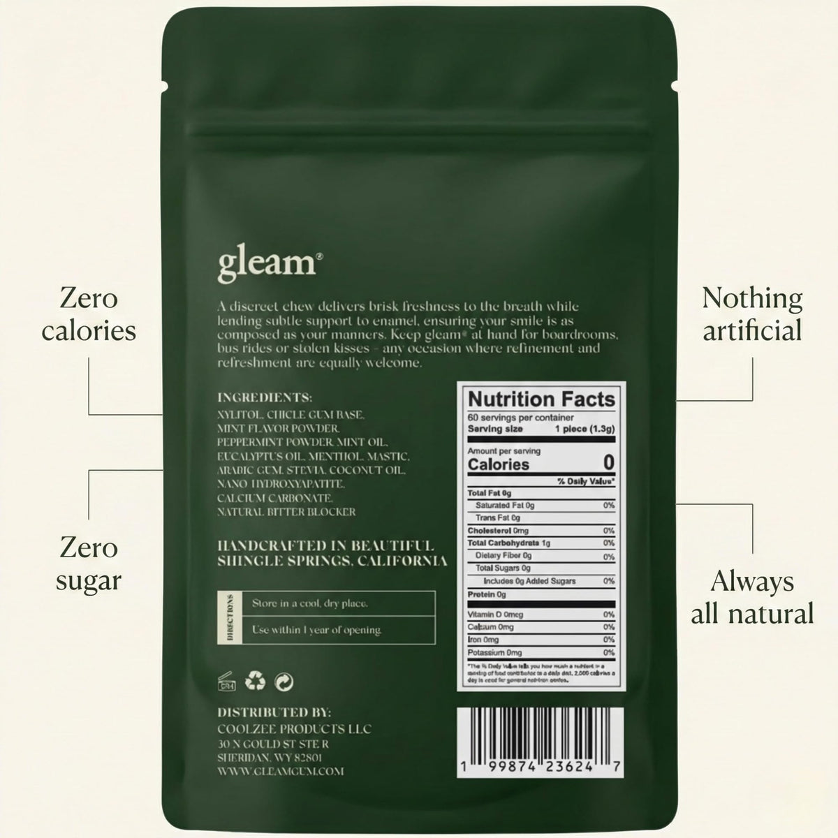 Gleam Gum resealable pouch for on the go freshness