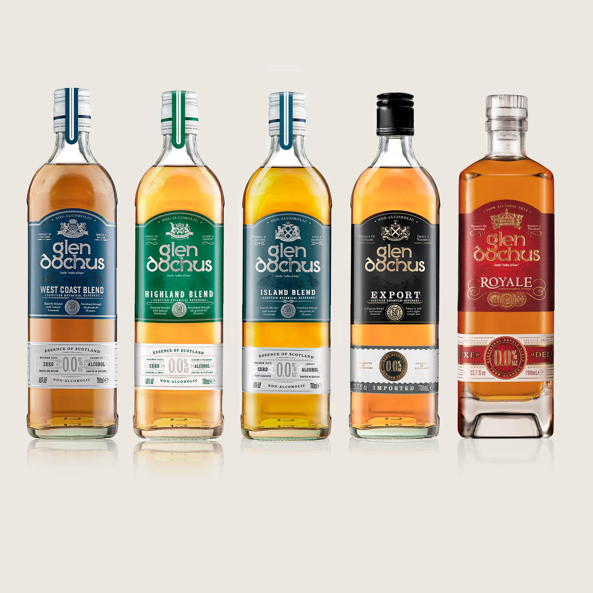 Glen Dochus Export Blend bottle with ginger ale, ideal for quick non-alcoholic cocktails