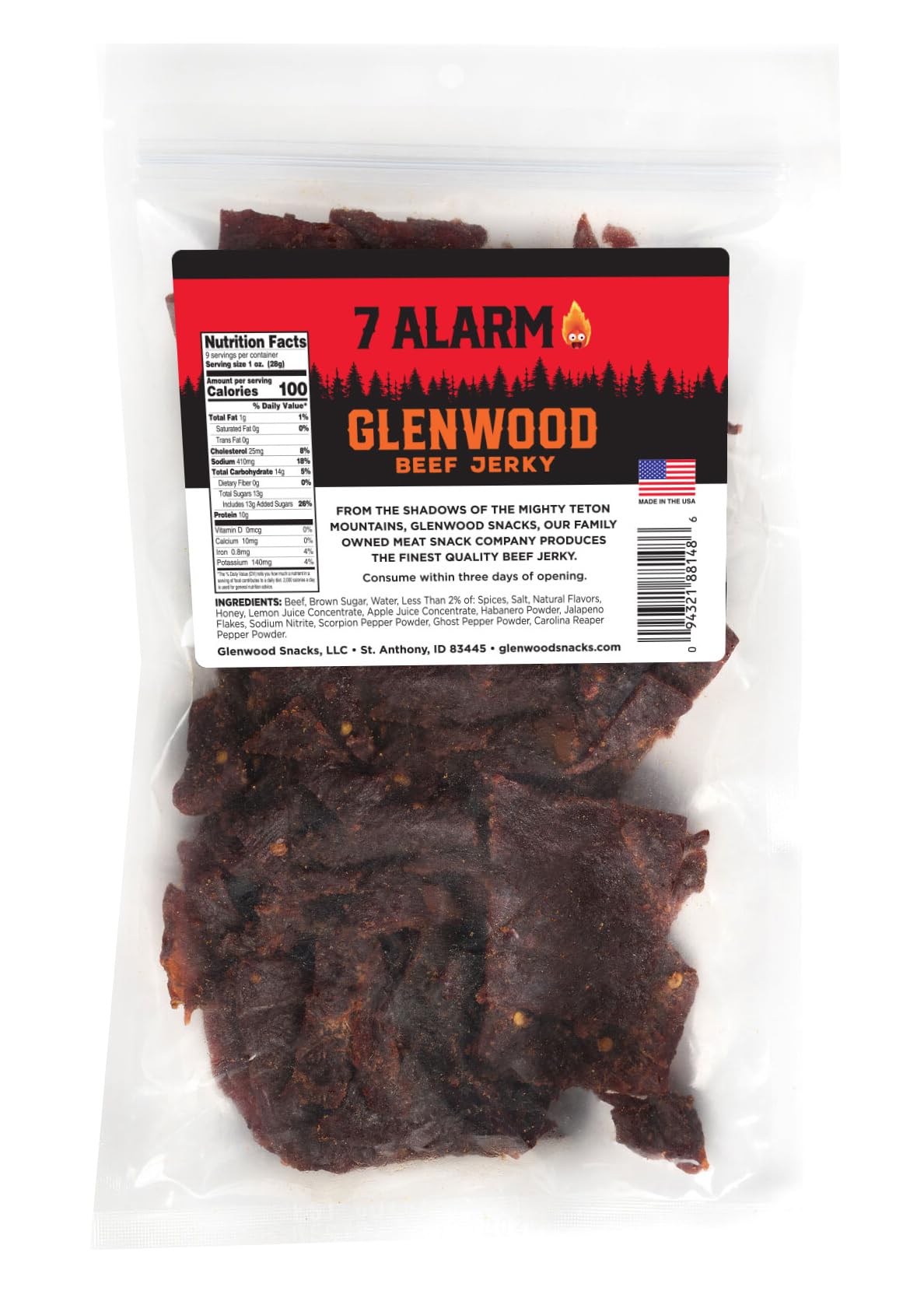 Close up of jerky slices reveals chewy texture and peppery flavor