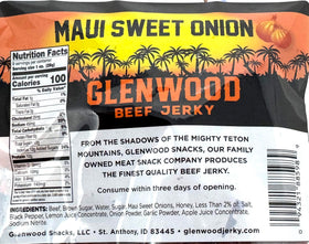Glenwood Maui Sweet Onion jerky texture close-up showcasing tender, flavorful beef bite.