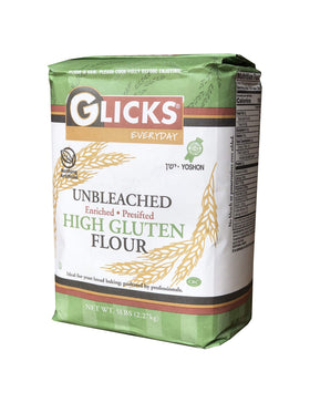 Glicks High Gluten Flour bag ready for yeast bread baking.