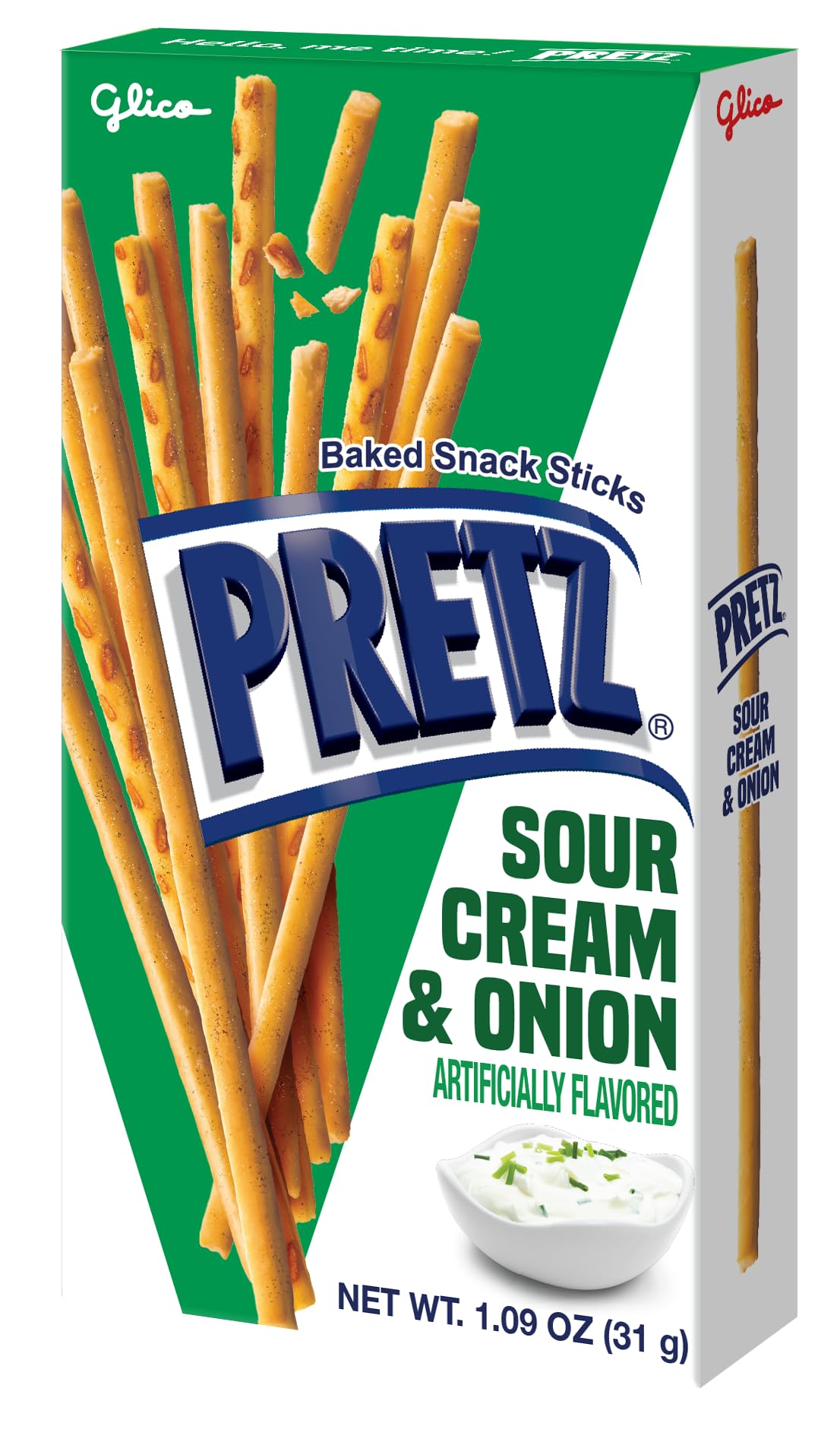 Glico Pretz Sour Cream & Onion crisp sticks ready to bite.