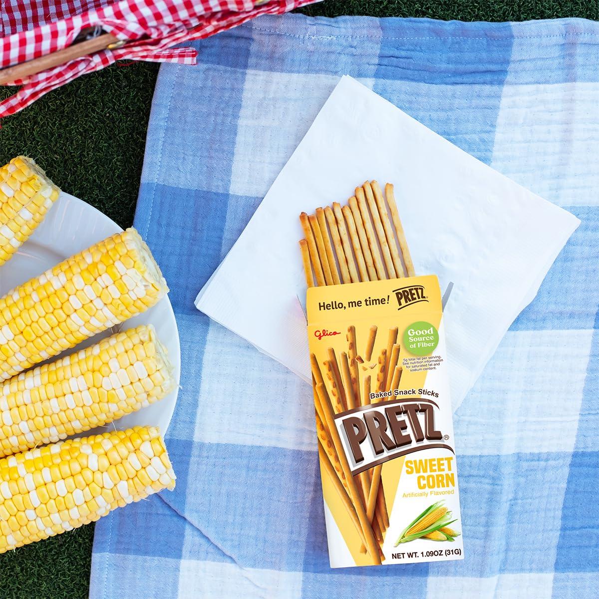 Glico Pretz Sweet Corn ingredients list visible on packaging