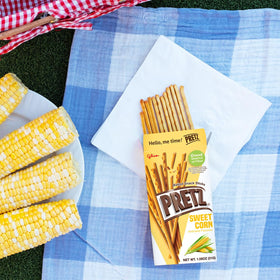 Glico Pretz Sweet Corn ingredients list visible on packaging