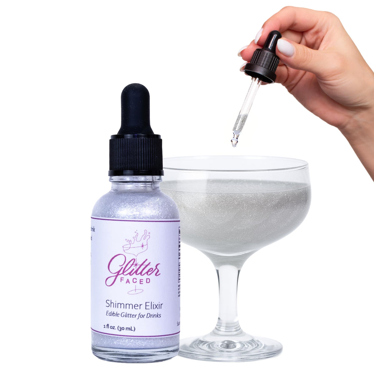 Glitter Faced shimmer edible glitter bottle adds dazzling sparkle to drinks.