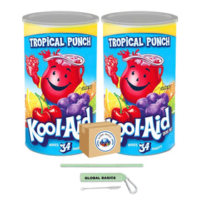 Global Basics Kool Aid Tropical Punch canister setup for party refreshment.