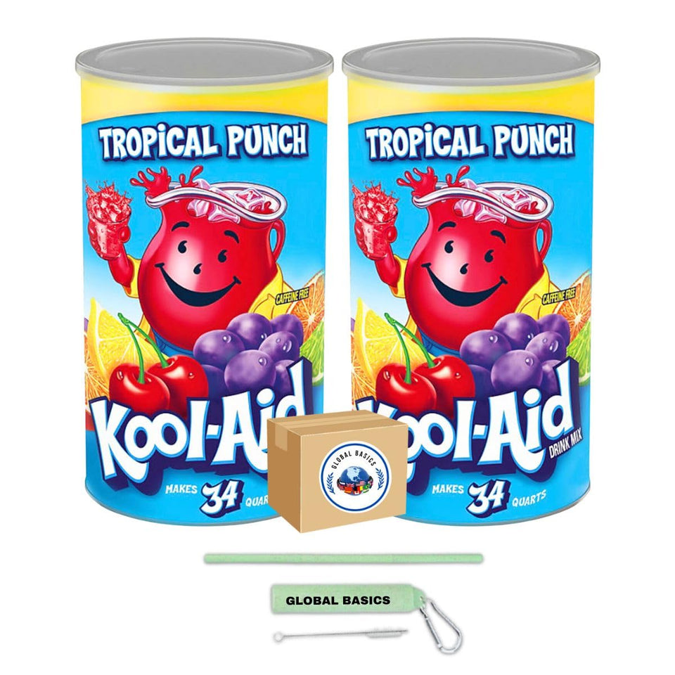 Global Basics Kool Aid Tropical Punch canister setup for party refreshment.