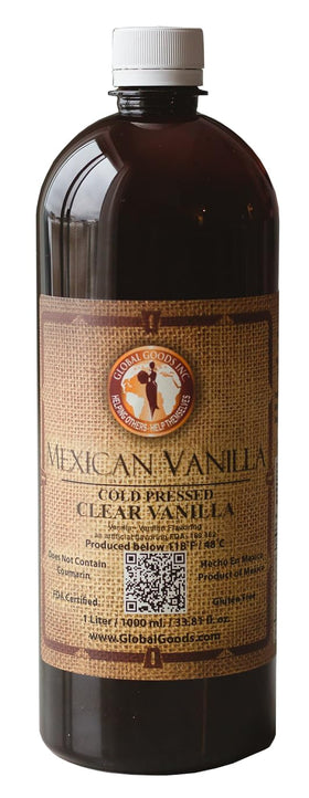 Global Goods Inc Pure Clear Mexican Vanilla Extract bottle ready for baking.