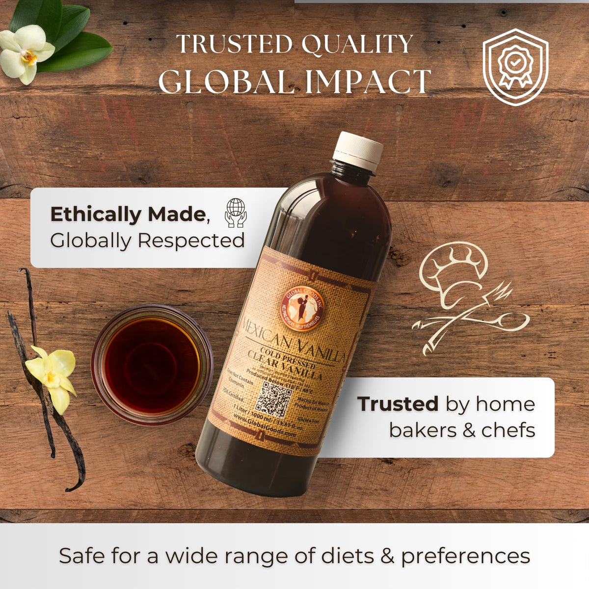 Golden vanilla extract in a measuring cup ideal for desserts.