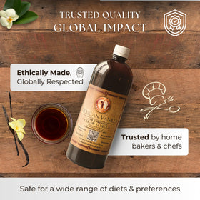 Golden vanilla extract in a measuring cup ideal for desserts.