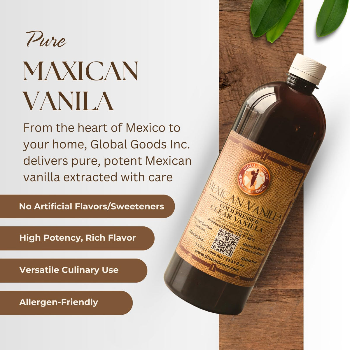 Label close-up showing gluten-free and coumarin-free formula.