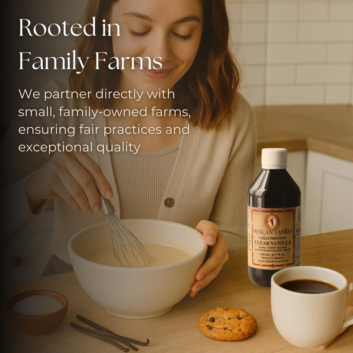 Global Goods non-GMO vanilla drop communicates versatility in coffee and cookies