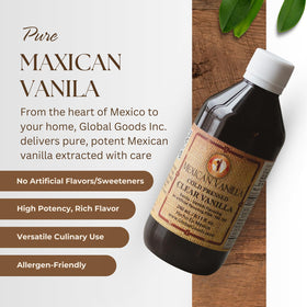 Global Goods vanilla extract cold-press demonstrates pure vanilla notes for beverages and desserts