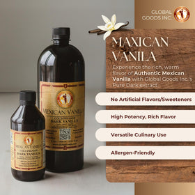 Global Goods vanilla label close-up, highlighting gluten-free, coumarin-free features for clean-label baking.