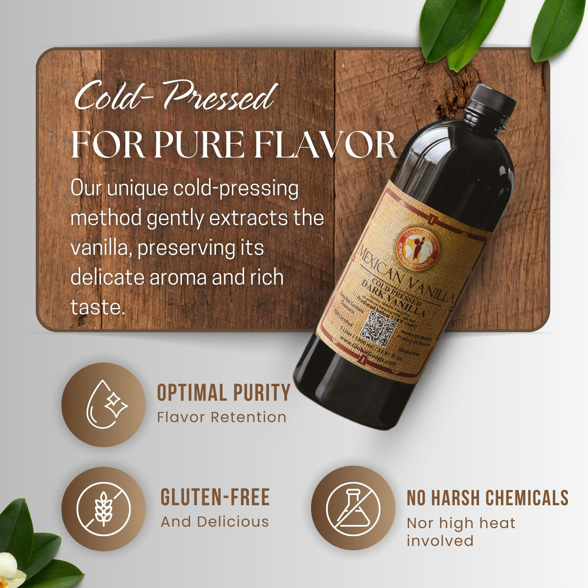 Global Goods vanilla drop over measuring spoon, perfect for precise dessert flavors.