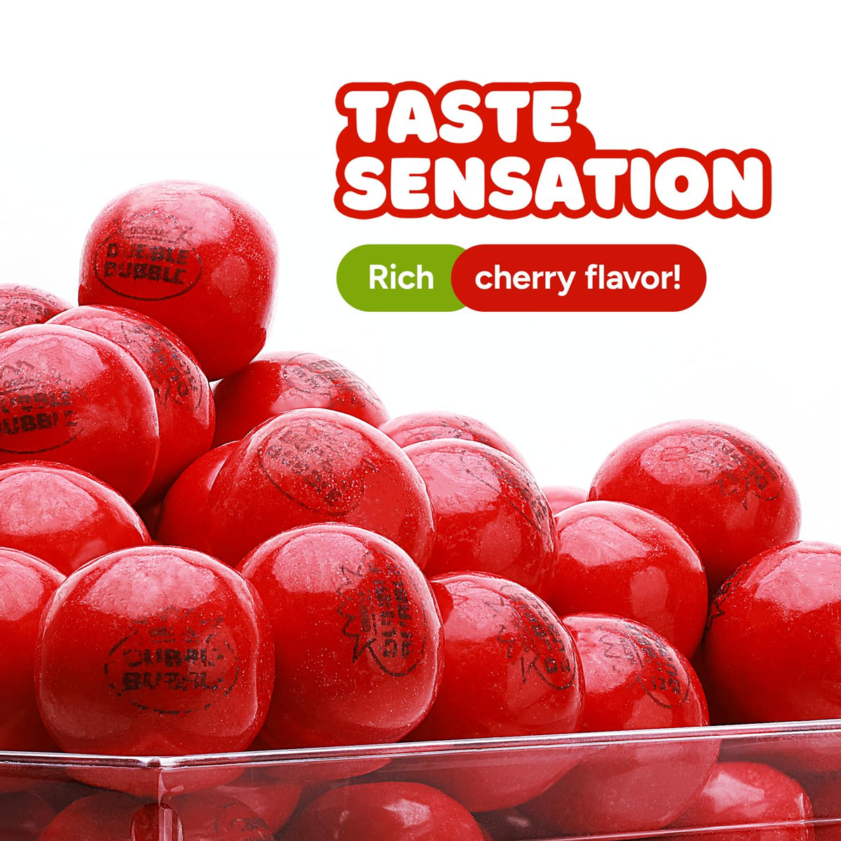 Global Gumball cherry flavor delivers a fruity bite with a soft chew.