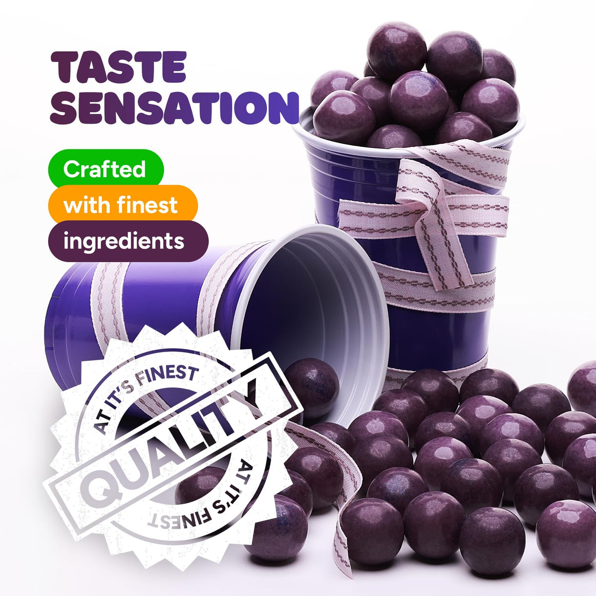 Soft texture grape gumballs loved by kids and adults.